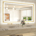 TETOTE 72 x 40 Bathroom LED Mirror Brushed Gold Metal Frame Frontlit & Backlit Vanity Mirror Anti-Fog Stepless Dimmable 3 Colors White/Warm/Natural Wall-Mounted