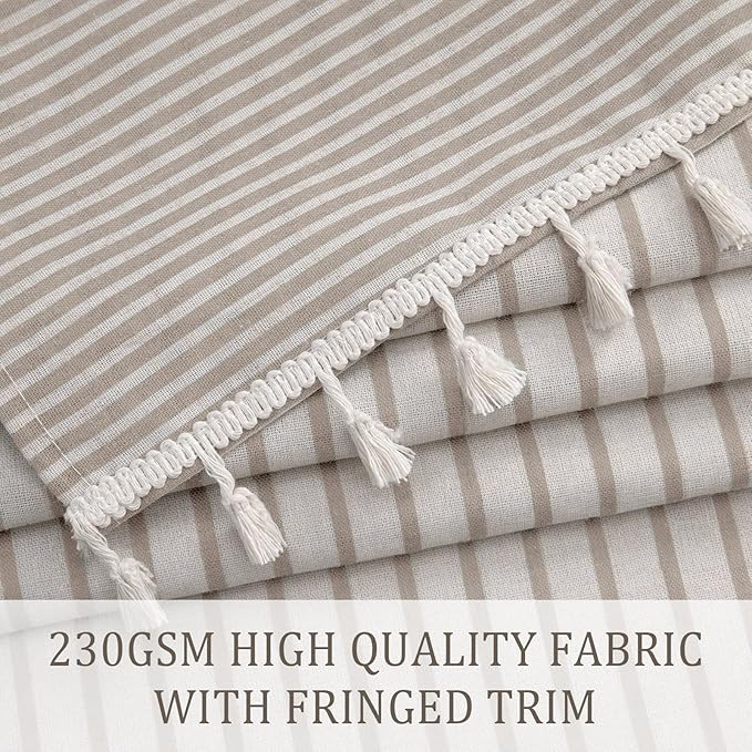 Awellife Farmhouse Taupe Shower Curtain for Bathroom Linen Texture Stripe Tassel Shower Curtain 72 X 72 Inches Neutral