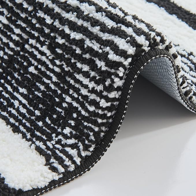 CozeCube Bath mats for Bathroom Non Slip, Fluffy Absorbent Microfiber Bath mat Washable, Aesthetic Bathroom Rugs, Cute Jet Black Striped Bath mat, Jet Black, 32" x 20"