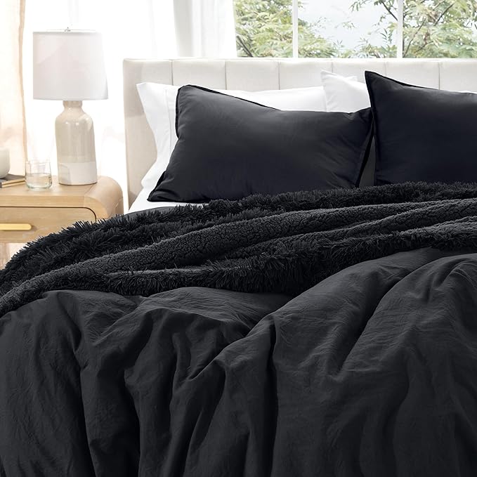 Bare Home Microfiber Duvet Cover Set - Ultra Soft Washed Microfiber - Full Size - Linen-Like Look - Easy Care - Breathable Fabric - Our Softest Duvet Cover Set (Full, Black)