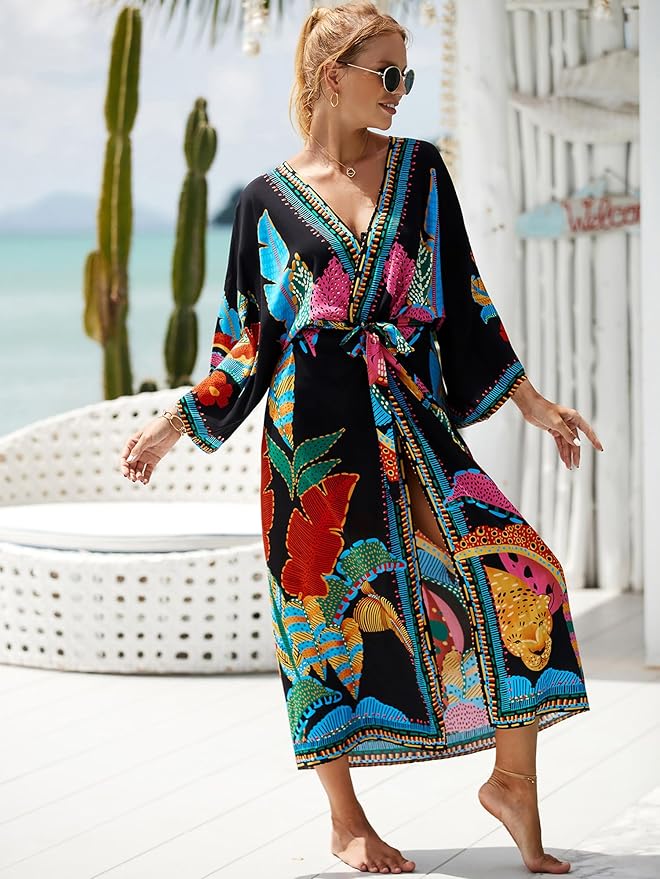 Women Casual Open Front Lightweight Cardigan Long Beach Kimono Cover Up