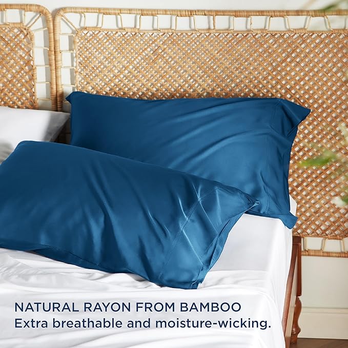 Bedsure Pillow Cases Standard Size, Cooling Pillow Cases, Rayon Derived from Bamboo Teal Blue Pillowcases Standard Set of 2, Breathable & Soft Bedding Pillow Cover with Envelope Closure, 20x26 Inches