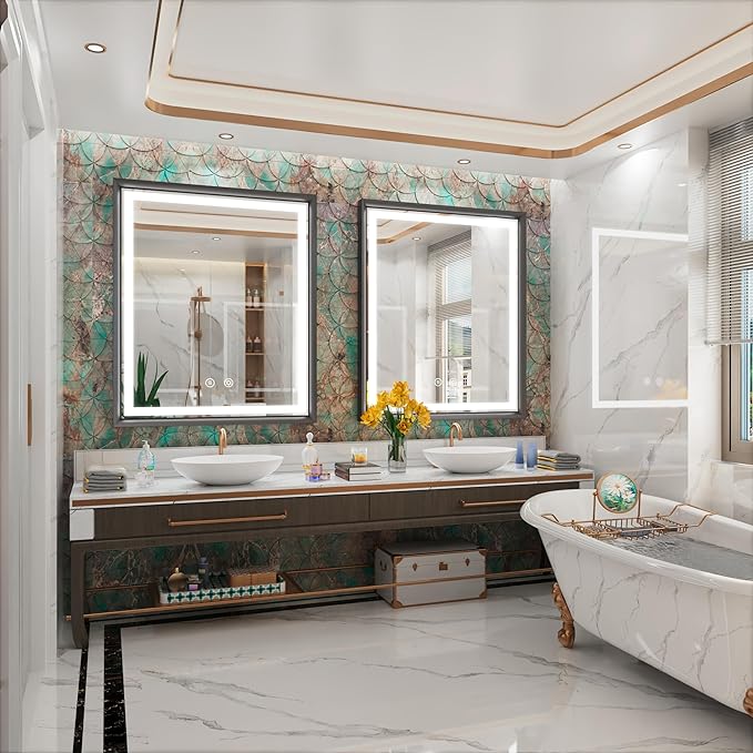 30x36 Inch LED Mirror for Bathroom, 3 Color Temperatures (3000K/4500K/6000K), Anti-Fog, Dimmable Lights, Memory Function, Matte Black Aluminum Frame