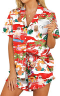 HOTOUCH Womens Satin Pajamas Set Button Down 2 Piece Silk Pjs Shorts Set Ruffle Lingerie Notch Collar Sleepwear