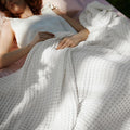 Bedsure Cooling Cotton Waffle Oversized King Blanket - Lightweight Breathable Blankets Rayon Derived from Bamboo for Hot Sleepers, Luxury Throws for Bed and Sofa, White, 120x96 Inches