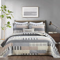 Y-PLWOMEN Quilt King Size - 100% Cotton Brown Grey King Quilt Farmhouse Plaid Quilted Bedspread, 3 Pieces Lightweight Reversible King Size Quilt Bedding Set for All Season