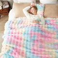 Cozy Bliss Faux Fur Throw Blanket for Couch, Bubble Plush Blanket Queen Size, Fuzzy Soft & Thick Blanket for Bed Sofa Living Room, 90x90 Inches Tie-dye Rainbow