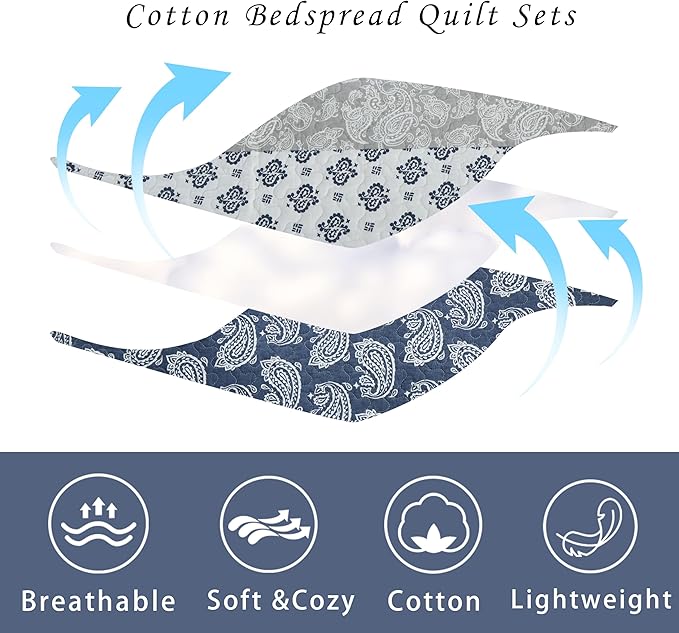 Quilt King Size,Cotton Bedding Set, Purple King Size Comforter, Luxury Striped Bed Set, Reversible Bedspread All Seasons,Lightweight Soft 3 Piece