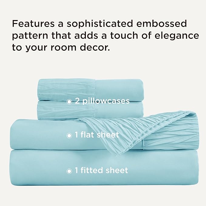 Bedsure King Size Sheets Set - 4 Pieces Soft King Sheets - Breathable & Cooling - Hotel Luxury - Easy Care Polyester Microfiber Bedding for Women, Men, Spa Blue