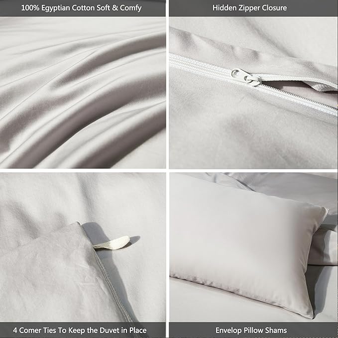MooMee Duvet Cover Set 100% Extra Long Staple Cotton 600 Thread Count Silky Sateen Smooth Luxury Soft Breathable Durable Hotel Quality Bedding, 3 Pieces (Pastel Purple, King 104"x90")