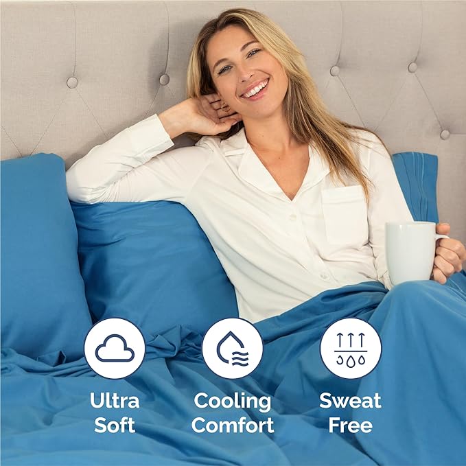 King Size 4 Piece Sheet Set - Comfy Breathable & Cooling Bed Sheets Set - Hotel Luxury Bedding for Women, Men, Kids, Teens, Boys & Girls - Deep Pockets, Soft and Wrinkle Free - Oeko-Tex - Denim Blue