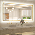 TETOTE 72 x 36 Large Bathroom Mirror Brushed Gold Metal Frame Frontlit & Backlit Vanity Mirror 3 Colors White/Warm/Natural Stepless Dimmable Anti-Fog Bathroom Mirrors for Vanity Wall-Mounted