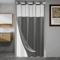 No Hook Shower Curtain with Snap in Liner Set Waffle Shower Curtain for Bathroom Hotel Style Fabric Waterproof Inner Liner，54" W x 80" H, Dark Grey