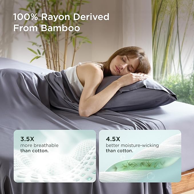 Bedsure Pillow Cases Standard Size, Cooling Pillow Cases, Rayon Derived from Bamboo Dark Grey Pillowcases Standard Set of 2, Breathable & Soft Bedding Pillow Cover with Envelope Closure, 20x26 Inches