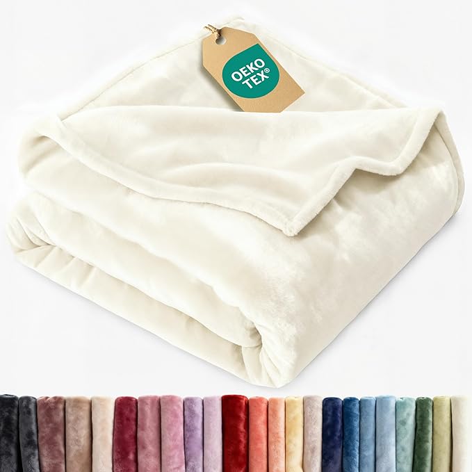 Ultra Soft Fleece Blanket Twin Size - Flannel Fleece Luxury Twin Blanket - Lightweight for Couch Bed Chair - Thick, Warm and Breathable - All Season Cozy Fuzzy, Anti-Static Microplush Bedding, Ivory