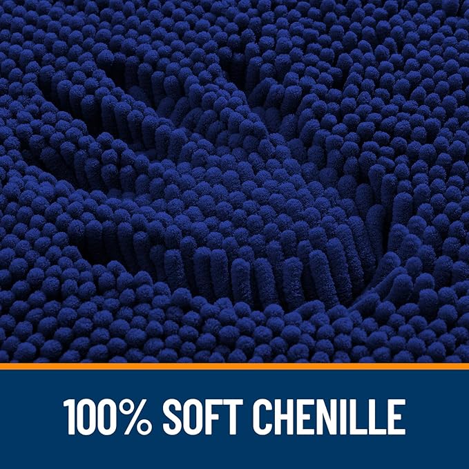 OLANLY Bathroom Rugs 44x24, Extra Soft Absorbent Chenille Bath Rugs, Rubber Backing Quick Dry, Machine Washable Bath Mats for Bathroom Floor, Tub and Shower, Home Decor Accessories, Navy