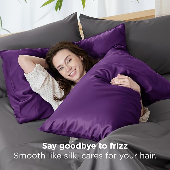Bedsure Pillow Cases Standard Size, Cooling Pillow Cases, Rayon Derived from Bamboo Plum Pillowcases Standard Set of 2, Breathable & Soft Bedding Pillow Covers with Envelope Closure, 20x26 Inches