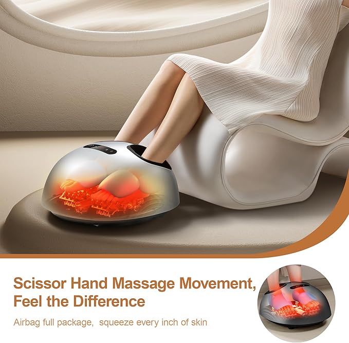 Foot Massager Machine with Heat, Double Shear Massage Core, Shiatsu Feet Massager with Airbag Full Wrapped, Plantar Fasciitis Massage, Automatic Foot Kneading Points, Gifts for Family and Friends