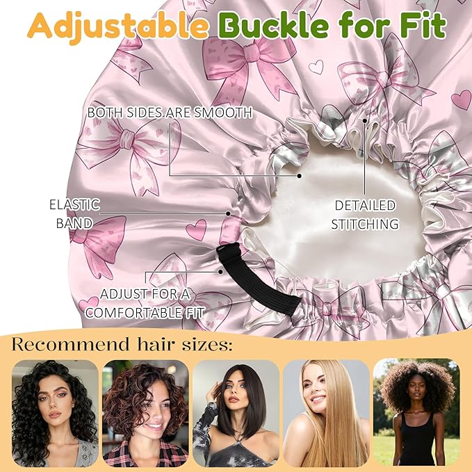 2 PCS Bonnets for Women Girls Satin Hair Bonnet Silk Adjustable Elastic Double Layer Hair Wrap Sleep Cap Comfort Cute-Bowknot Flower