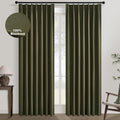 Topfinel Olive Green Linen Blackout Curtains 96 Inches Long, 100% Blackout Pinch Pleated Dark Green Boho Soundproof Track Back Tab Drapes with Hooks Rings for Living Room Bedroom Sliding Door