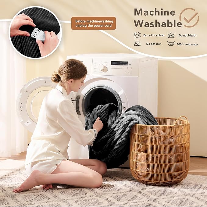 Homemate Heated Blanket Electric Throw - 50"x60" Heating Blanket Throw 1/2/4/6/8 Hours Auto-Off 10 Heat Levels Over-Heat Protection Soft Flannel Sherpa ETL Certification