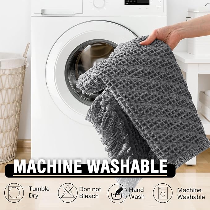 H.VERSAILTEX Waffle Bath Mat Super Absorbent Boho Bath Mat Non Slip Bath Rugs for Bathroom Floor Machine Washable Dry Fast Bathroom Rugs with Tassels, 20" x 32", Gray