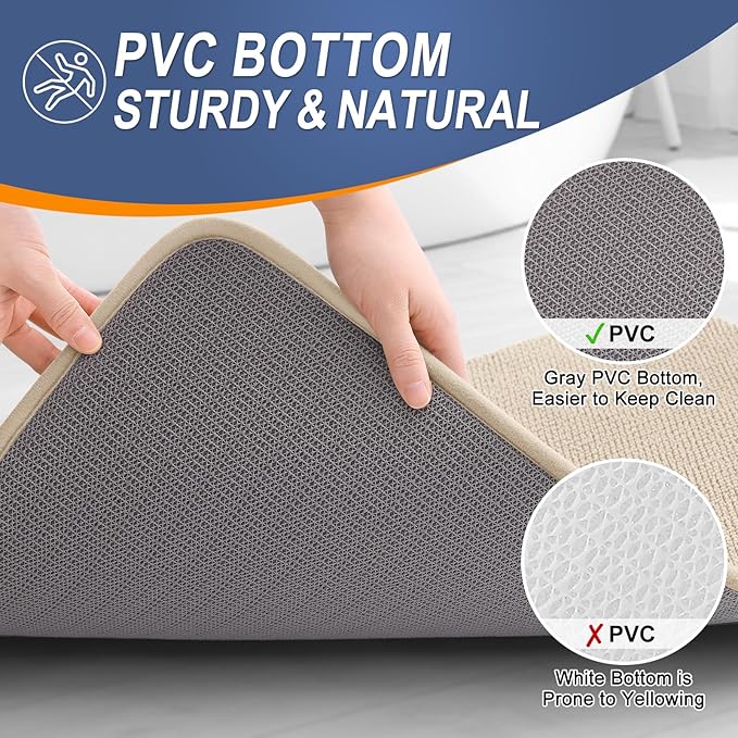 OLANLY Thick Memory Foam Bath Mat Rug 47x17, Extra Soft Absorbent Bathroom Rug, Quick Dry Bath Mats, Non-Slip, Machine Washable Carpet for Bathroom, Tub and Shower, Home Decor Accessories, Beige