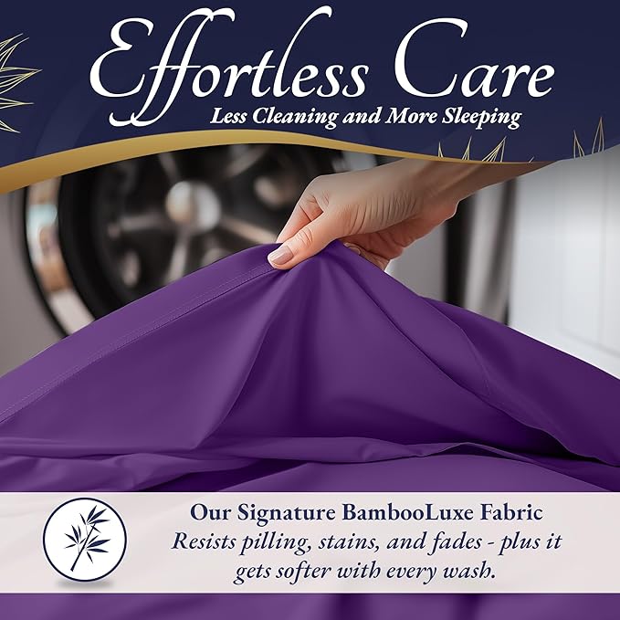 DECOLURE 100% Viscose Derived from Bamboo Sheets Full Size 4pcs - Ultra Soft & Luxuriously Cooling, 17" Deep Pocket, Double Stitching, Perfect for Hot Sleepers - Full Bed Sheets (Purple)