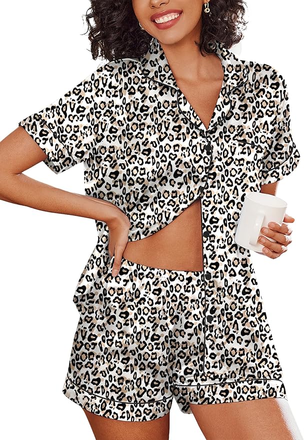 Ekouaer Pajamas for Women Set Silk Satin Pjs Shorts Sleepwear 2 Piece Loungewear S-XXL
