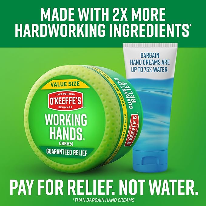 O'Keeffe's Working Hands Hand Cream for Extreme Dryness - 6.8 oz Value Size Jar (2 Pack) - Repairing Skincare for Cracked, Dry Hands