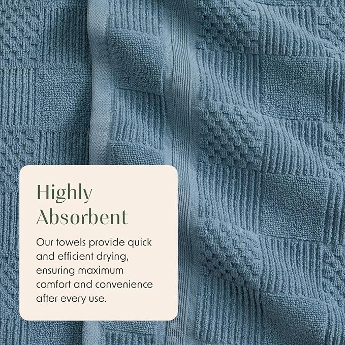 Springtree Home 100% Cotton Bath Towel Set of 4 | Blue Towels | Geometric Textured Design | Absorbent & Quick-Dry | 4 Bath Towels | Oeko-TEX® Standard 100 Cotton | Myla Collection - Arona Blue