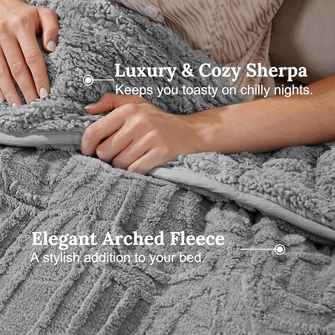 Sherpa Fleece Adult Weighted Blanket Great for Sleep, 20 lbs Dual Sided Soft Fuzzy Heavy Blankets for Couch Bed Sofa, Cozy Warm Fluffy Arched Jacquard Throw for Winter (Grey, 60" x 80", 20 Pounds)