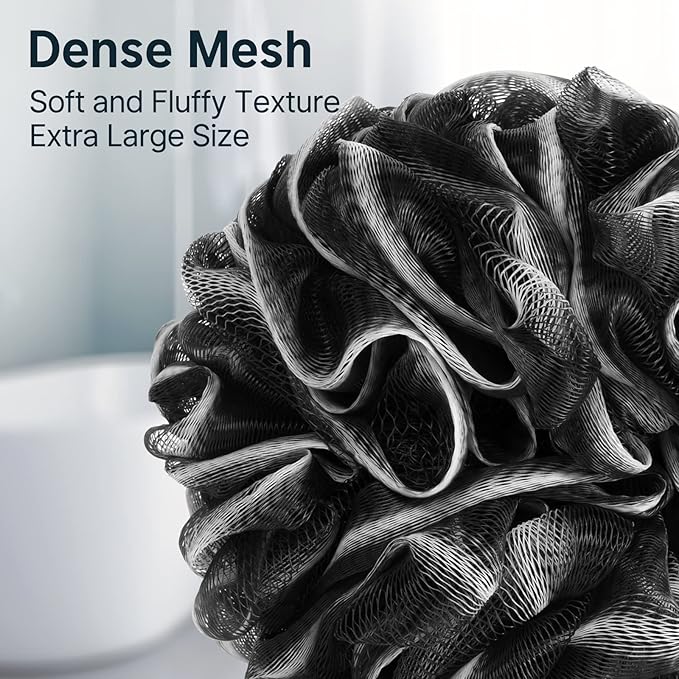 AmazerBath Loofah Sponge, Shower Loofah for Men and Women - Body Scrubber Loofa Set of 3 Classic Black & White Edge, Bath Sponge 60g/PCS