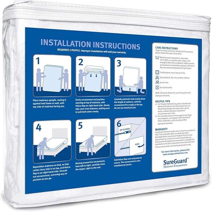 Cal King (13-16 in. Deep) SureGuard Mattress Encasement - 100% Waterproof, Bed Bug Proof, Hypoallergenic - Premium Zippered Six-Sided Cover