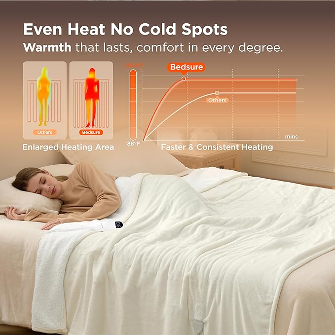 Bedsure Electric Blanket Twin - Soft Flannel Heated Blanket, Fast Heating with 10 Time Settings & 6 Heat Settings, Warm Gift for Grandma (62x84 inches, Ivory)