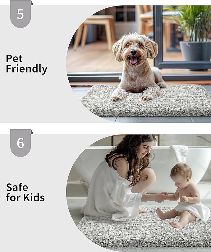 Small Bathroom Rug 17x24 Non Slip Gray Fluffy Bath Mat for Bathroom Floor Washable Plush Luxury Bath Rug for Tub Soft Shaggy Absorbent Shower Mat