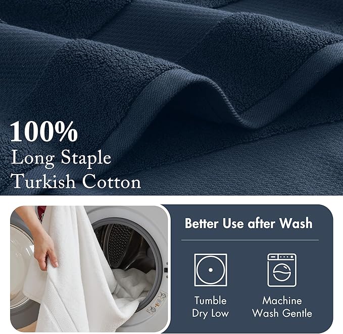 Madison Park Turkish 100% Cotton Towel Set, 600Gsm Luxury Premium Weight, Soft Absorbent Hotel Bathroom Shower Hand Face Washcloths, Assorted Sizes Navy 6 Piece
