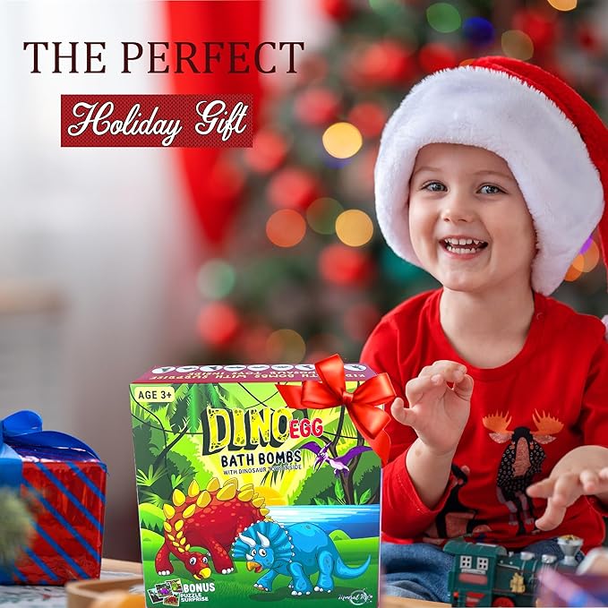 Bath Bombs for Kids with Surprise Toys Inside Plus Dinosaur Puzzle - 9 Organic Dino Egg Bath Bombs, Gentle and Kids Safe, Fizzy Balls with Rich Bubbles, Stocking Stuffers Christmas Gifts for Kids