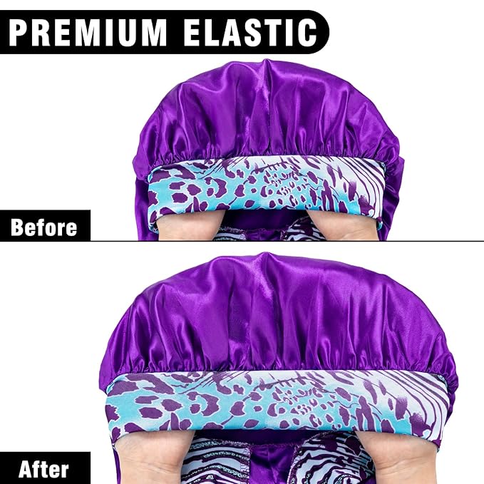2Pcs Bonnets for Black Women Braid Bonnet, Large Long Satin Silk Bonnet for Braids,Black Women Braid Bonnet with Stretchy Tie Band for Sleeping Extra Long (Purple & Pink Pattern)