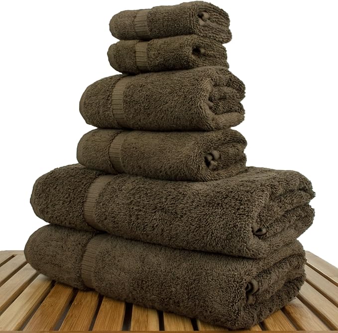 BC BARE COTTON Luxury Hotel & Spa Quality Collection, Highly Absorbent & Quick Dry 100% Turkish Cotton, 750+ GSM, Eco Friendly Towel, Dobby Border Towels (6 Piece, Cocoa)