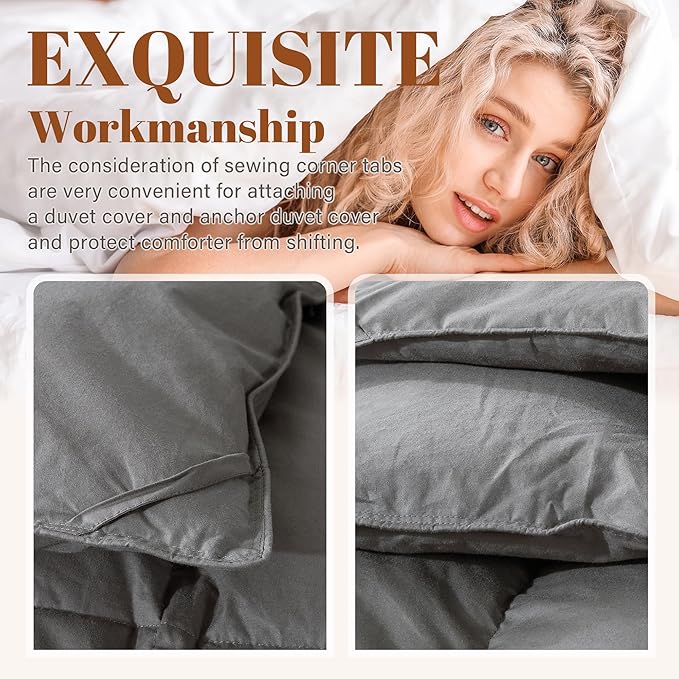 Cosybay Twin Size Feather Down Fiber Comforter - Fluffy Grey All Season Duvet Insert, Ultra Soft 100% Cotton Cover, Luxury Hotel Bedding with Corner Tabs, 68"x90"