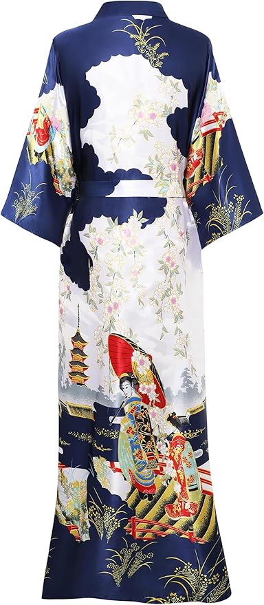 PRODESIGN Kimono Robe for Women - Long Satin Sleepwear Silky Kimono Cover-Up Nightgown Japanese Bathrobe Loungewear Blouse