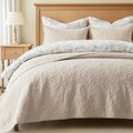 EVERGRACE 100% Cotton Paisley Quilt Set, King Size 3 Piece Set – Prewashed Lightweight Bedspread with 2 Shams, Soft & Breathable Matelasse Coverlet for All-Season Comfort, Flax Beige