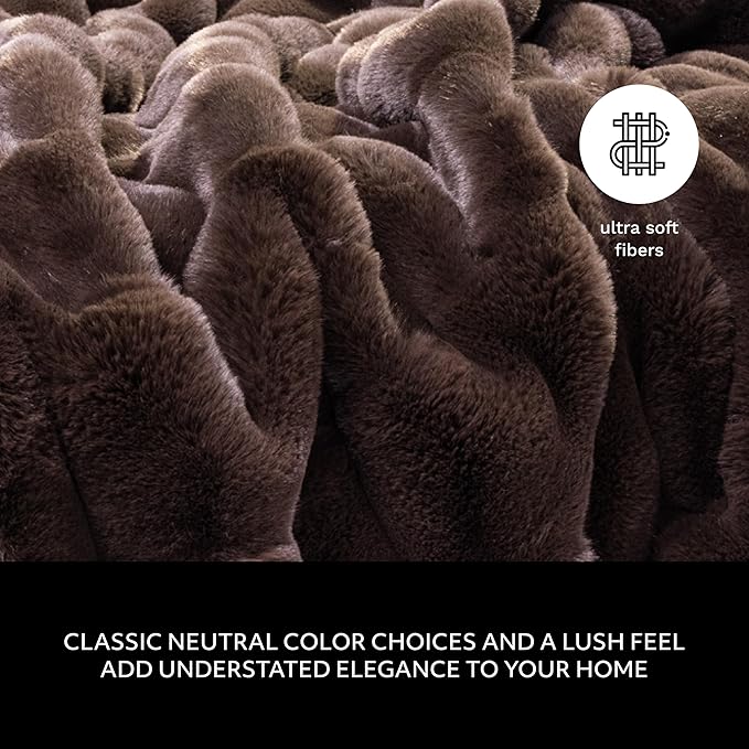 Mon Chateau 60" x 70" Hearthside Faux Fur Throw Blanket, Reversible Soft Blanket for Queen-Size Bed, Couch, or Sofa, Cozy Home Decor and Stylish Living Room Comfort, Chestnut
