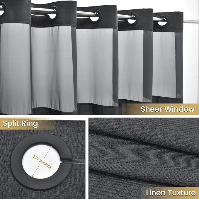 No Hook Shower Curtain with Snap in Liner, Polyester Textured Shower Curtain with Liner Set, Waterproof Washable Hotel Style Shower Curtains for Bathroom, 71Wx74H, Charcoal Grey
