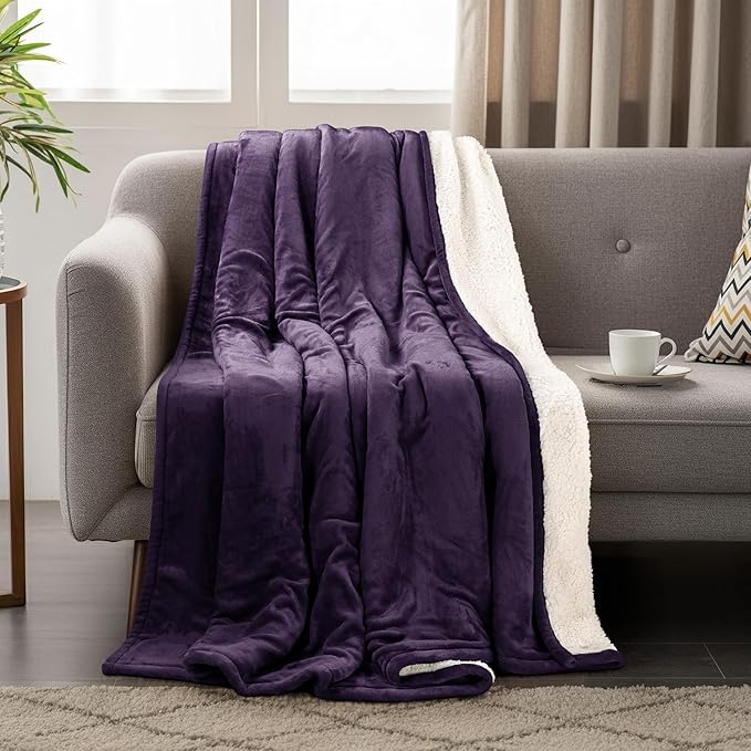 Utopia Bedding Sherpa Blanket California King Size (Plum, 102x96 Inches) - Soft Plush Fleece Reversible Blanket for Bed, Sofa, Couch, Camping and Travel