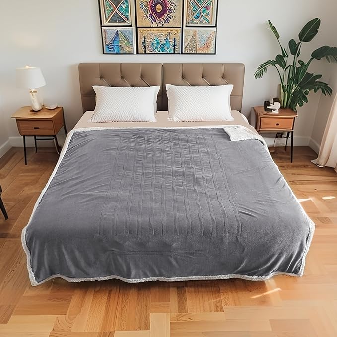 Electric Heated Blanket Full Size 72"x84", Soft Flannel with Overheat Protection, 6 Adjustable Heat Settings & 10-Hour Auto-Off Timer, Fast Heating for Winter Comfort, Light Gray
