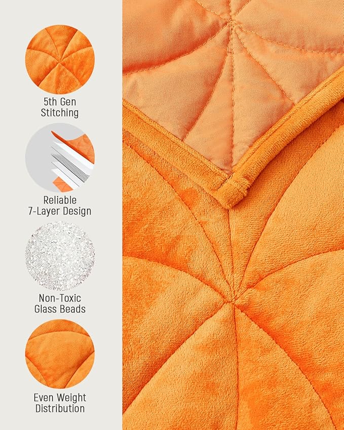 Weighted Lap Blanket 5 lbs for Adults, Luxury Soft Small Weighted Blanket, Compact Portable Weighted Lap Pad for Relaxation, Sleeping, Travel, All-Season Use, Bright Orange, 30" x 40"