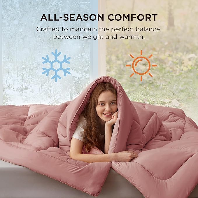 Bedsure Comforter Duvet Insert - Quilted Comforters Cal King Size, All Season Duvet, GentleSoft Down Alternative Bedding, with 8 Tabs, Gifts for Women/Men, Dusty Pink, California King 96 X 102 Inches