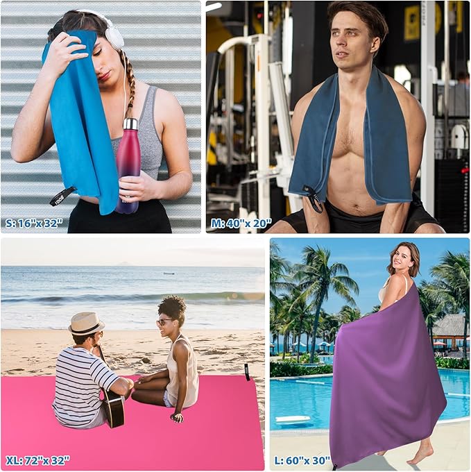 BOGI Microfiber Travel Sports Towel-Quick Dry, Soft Lightweight, Absorbent, Compact for Camping, Gym, Yoga, Swimming, Backpacking (L:60''x30''+16''x16''-Nblue)